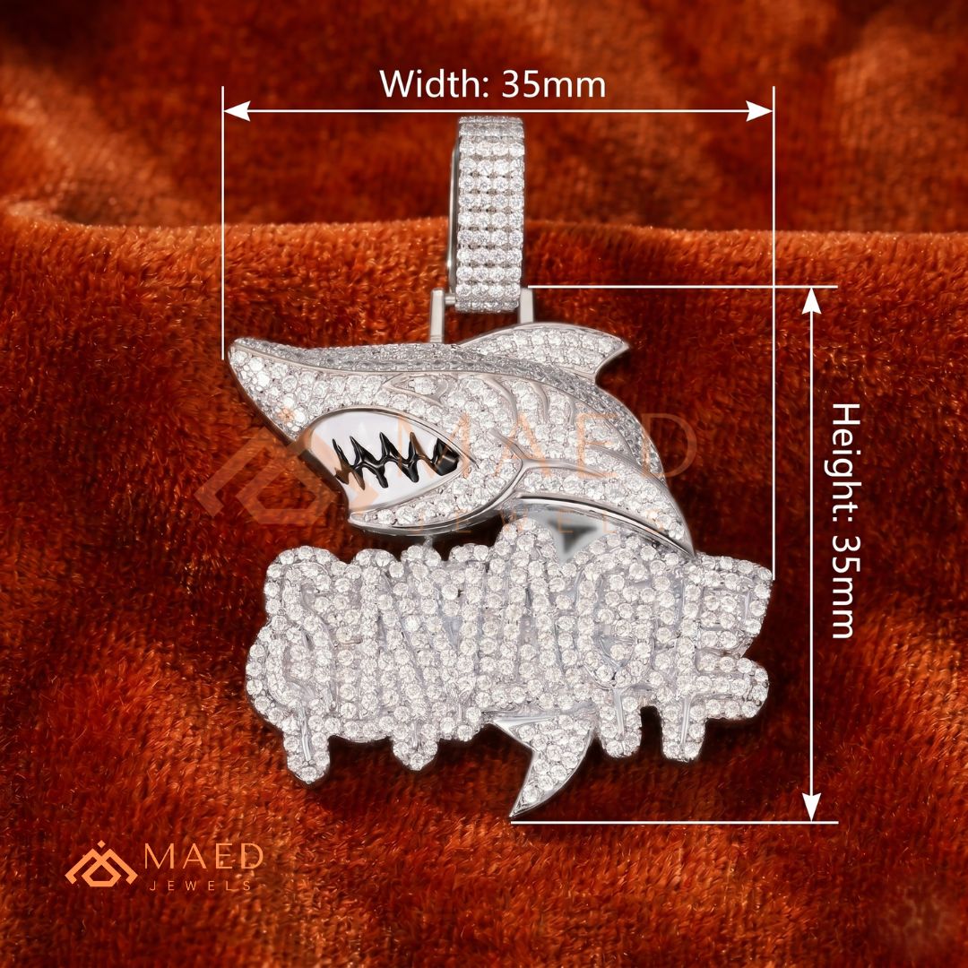 Iced-Out "SAVAGE" Shark Pendant – Micro-Pave Diamond Finish