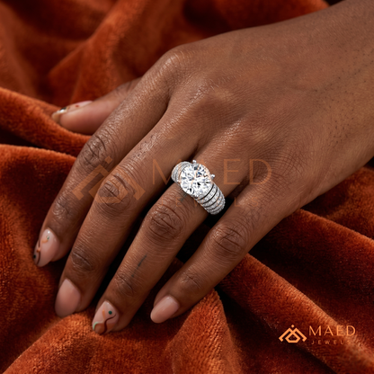Round Cut Multi-Row Pave Engagement Ring in 14K Gold, Rose Gold & Sterling Silver | Wide Band Statement Cocktail Ring