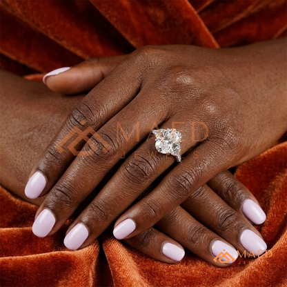 Oval Cut Engagement Ring with Half Moon Side Stones and Pavé Band in Silver, 14K Gold, & 14K Rose Gold
