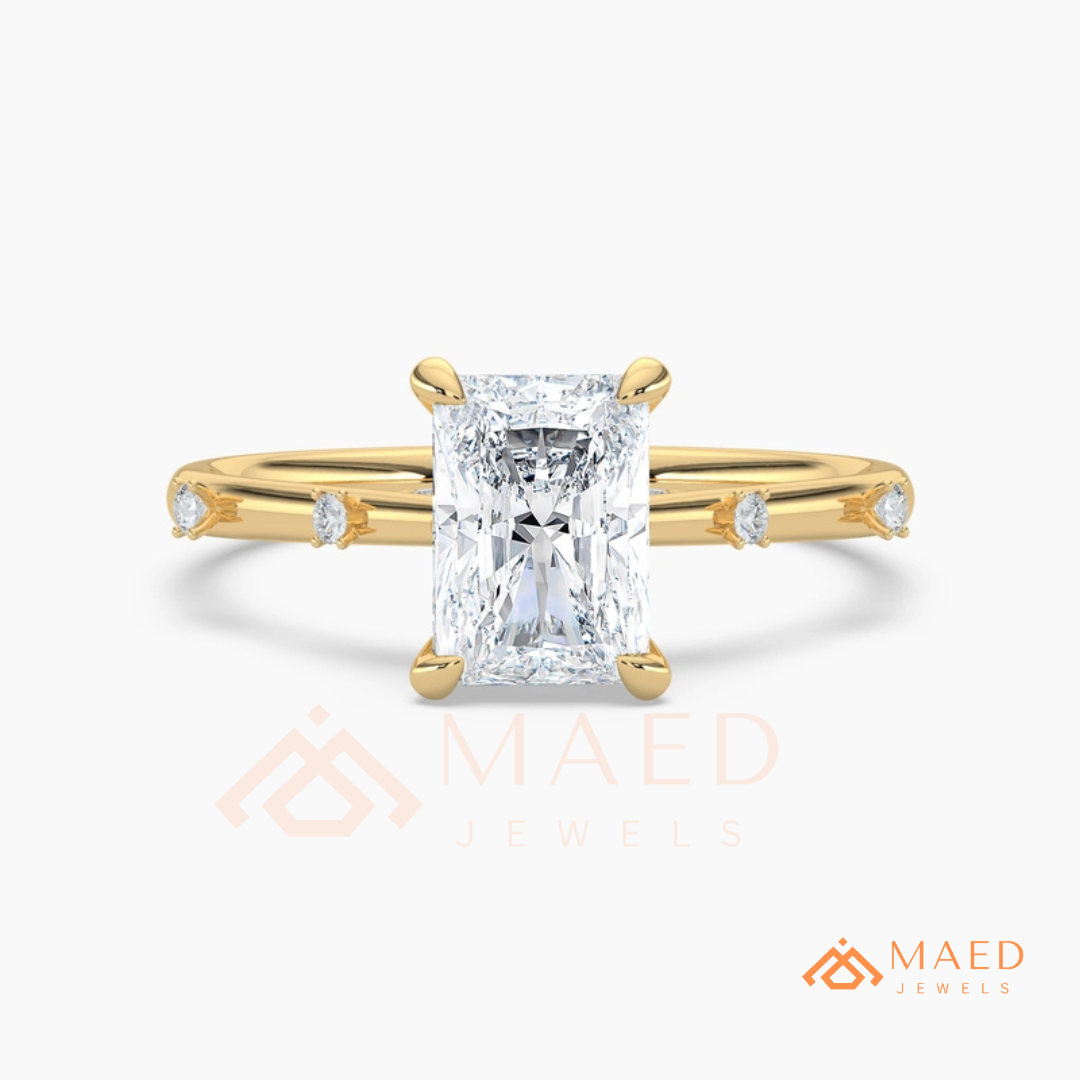 Radiant Cut Solitaire Engagement Ring with Dotted Accent Band
