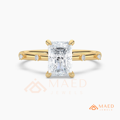 Radiant Cut Solitaire Engagement Ring with Dotted Accent Band