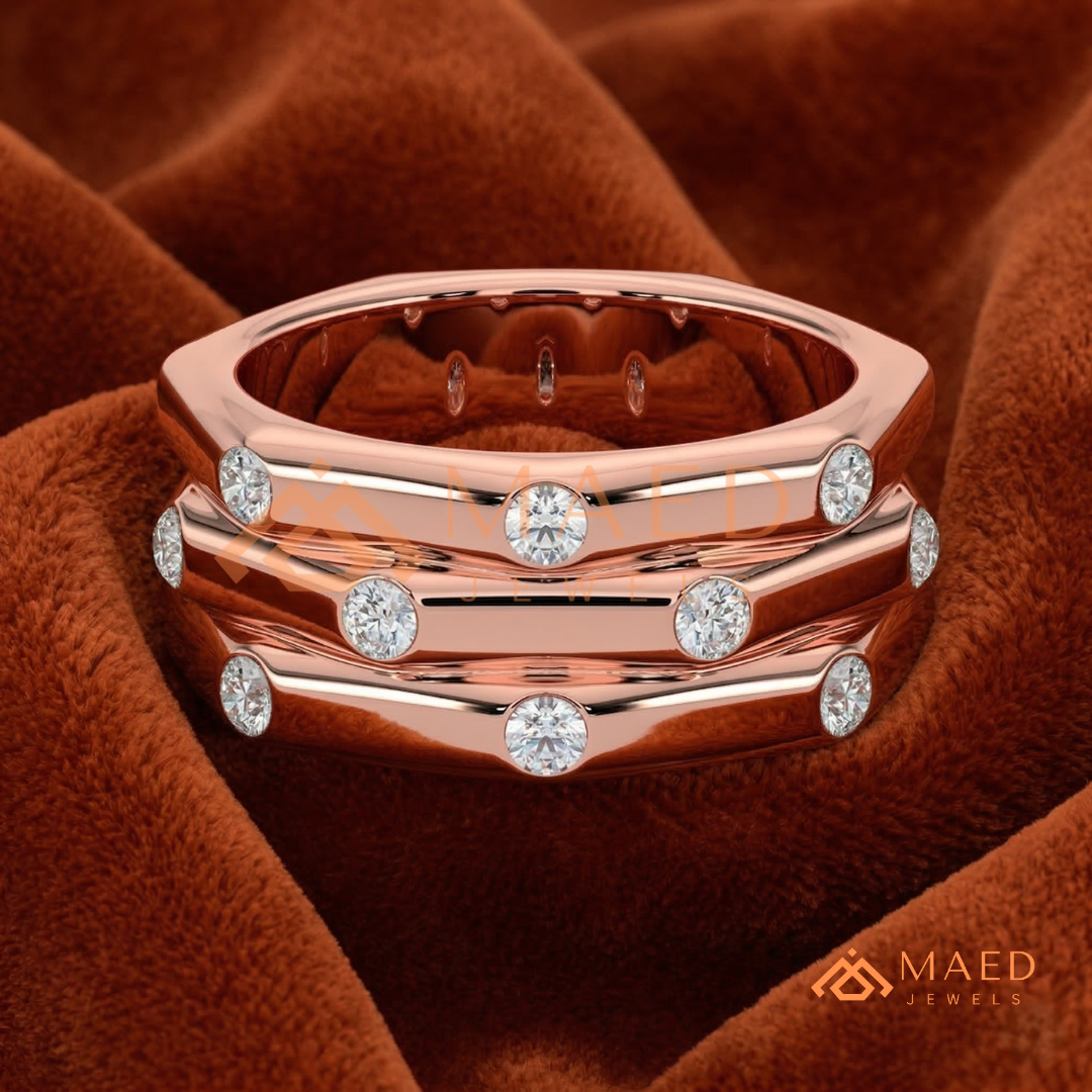 The Nexus Triple Layer Faceted Band | Flush Diamond Statement Ring