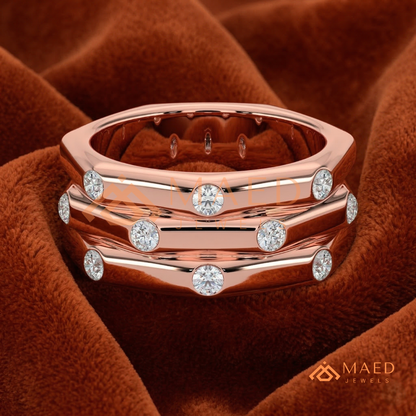 The Nexus Triple Layer Faceted Band | Flush Diamond Statement Ring