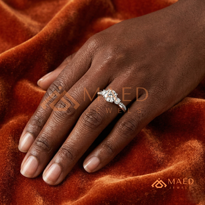 Classic 3-Stone Twisted Pavé Diamond Simulant Ring in Gold, Rose Gold & Silver