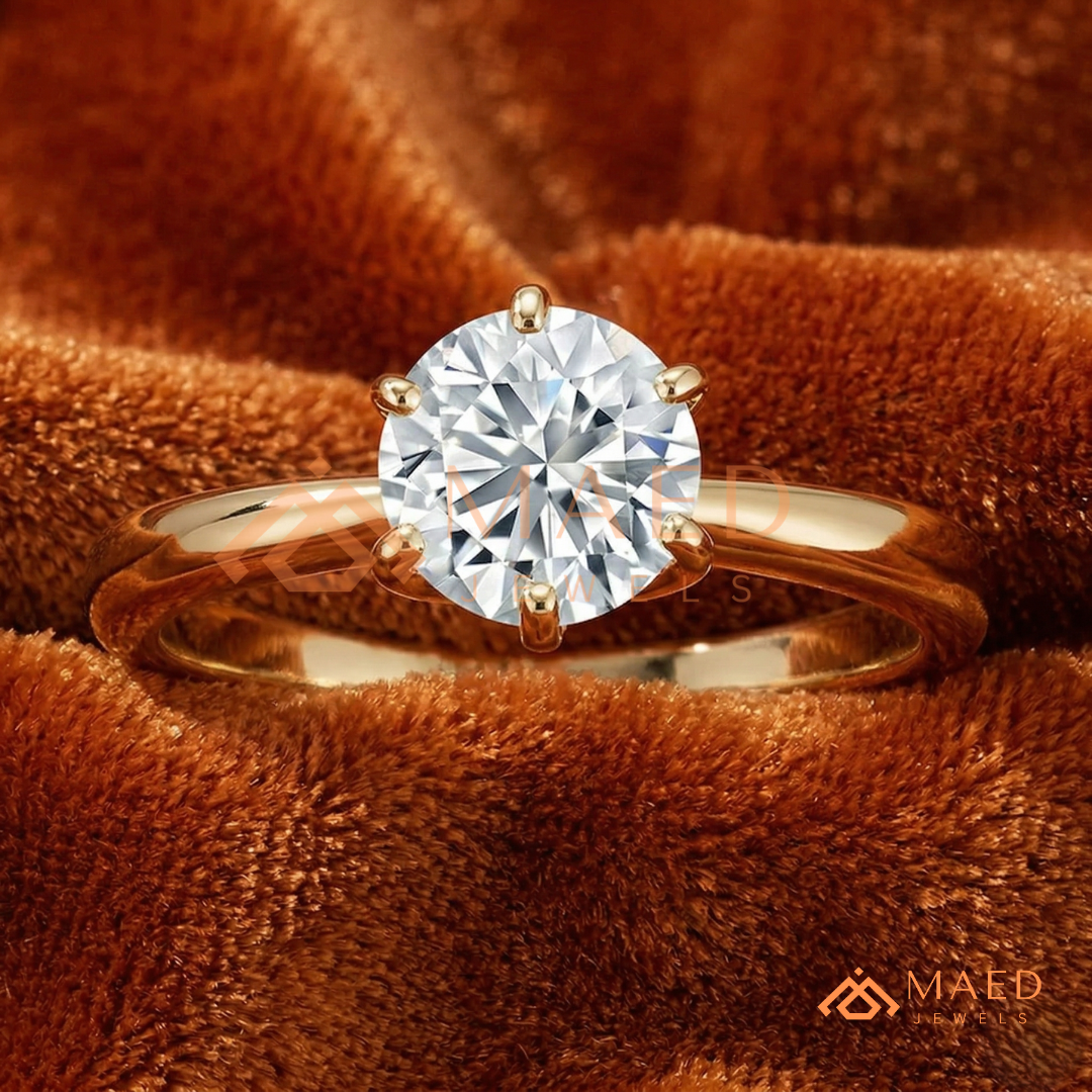 Classic Round Brilliant [Gemstone Type] Tiffany Style Ring in 14K Yellow Gold, Rose Gold & Silver