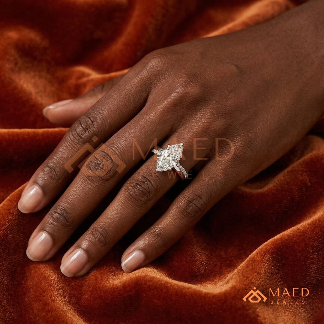 Marquise Cut Split Shank Engagement Ring in Sterling Silver, 14k Gold, or 14k Rose Gold