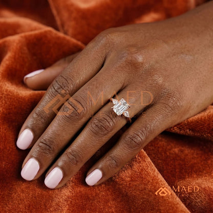 Radiant Cut Engagement Ring with Pear Side Stones | 14k Gold, Rose Gold & Silver