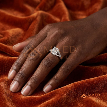 Radiant Cut 3-Stone Engagement Ring with Pear Side Gems & Pavé Band