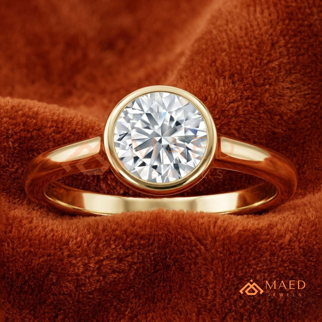 The Solitaire Bezel Ring – Round Brilliant Gemstone (Silver & 14k Gold)