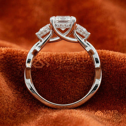 Nature-Inspired Radiant Cut Three-Stone Engagement Ring in Silver, 14k Gold, Rose Gold & Rose Gold