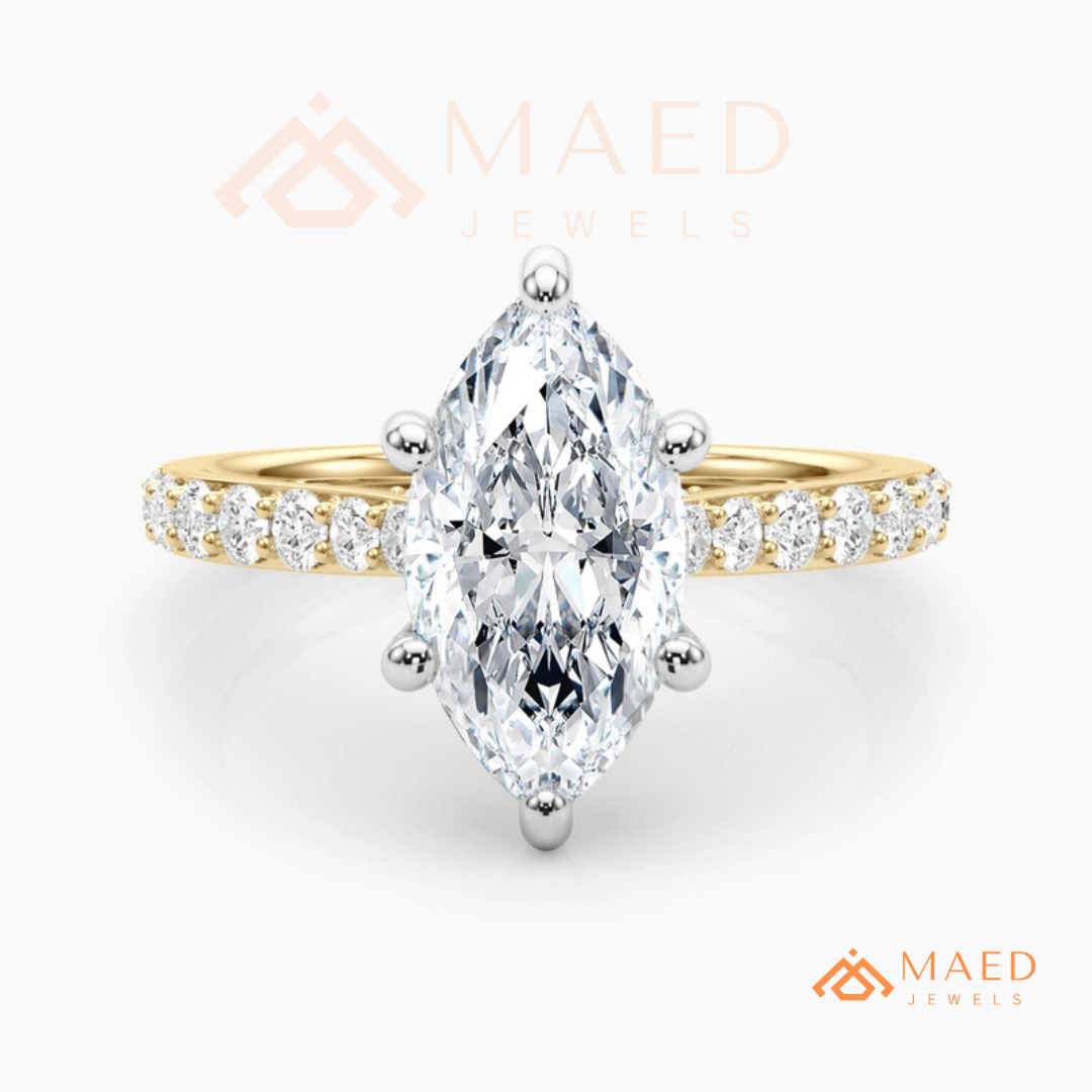 Vintage Marquise Cut Pavé Engagement Ring in Gold, Rose Gold  & Silver