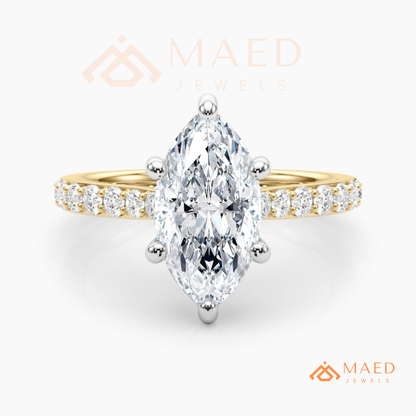Vintage Marquise Cut Pavé Engagement Ring in Gold, Rose Gold  & Silver