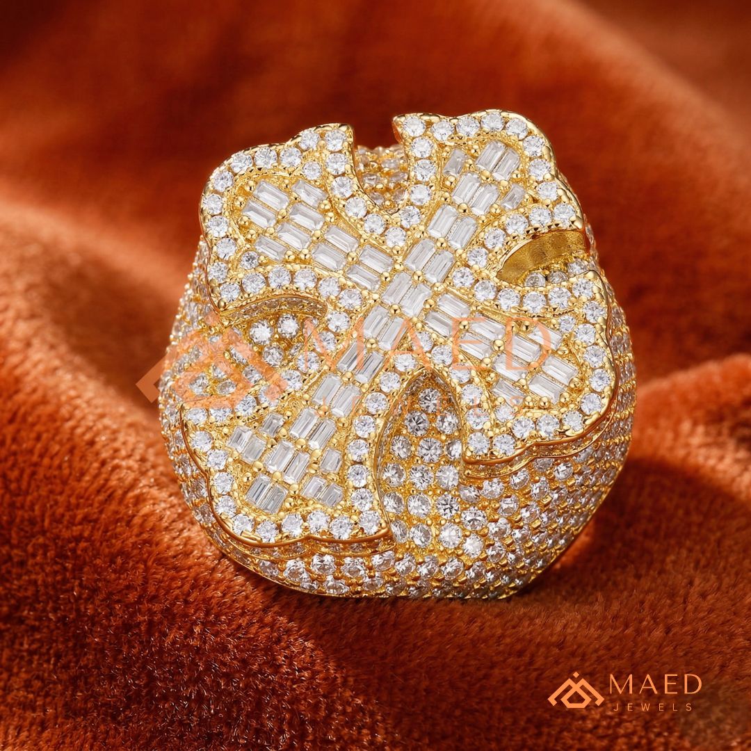 Men's Iced-Out 3D Cross Statement Ring | Silver, 14K Gold & Rose Gold