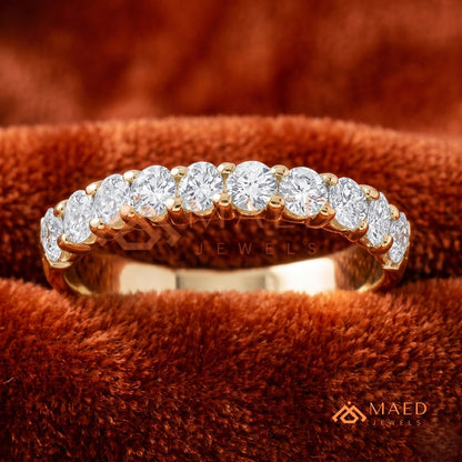 5-Stone Mixed Cut Diamond Wedding Band | East-West Emerald & Round Cut Ring in Silver, 14K Gold, & Rose Gold