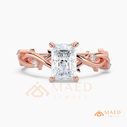 Enchanted Vine Radiant Cut Ring | Nature-Inspired Branch Wedding Band | 14K Gold, Rose Gold & Sterling Silver