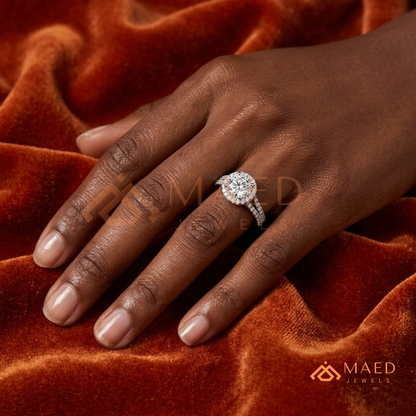 Round-Cut Halo Engagement Ring with Split-Shank Pavé Band