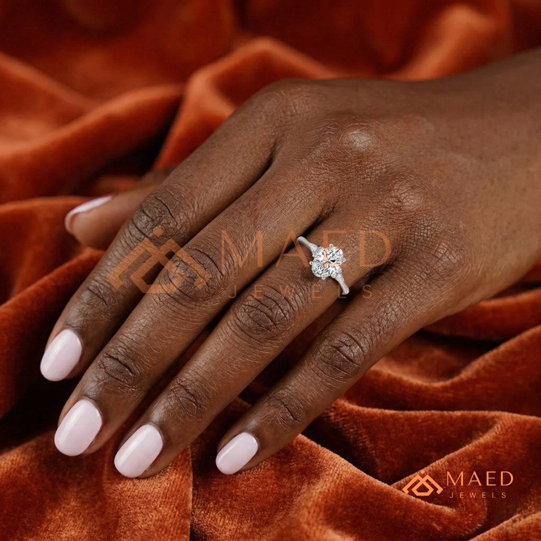 Oval Cut Cluster Engagement Ring | Pear & Round Side Stones in 14K Gold & Silver