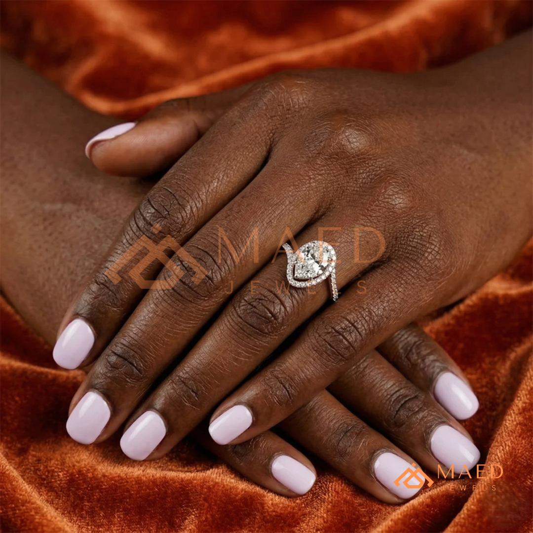 Pear Cut Halo Bypass Engagement Ring in Sterling Silver, 14K Gold & 14K Rose Gold