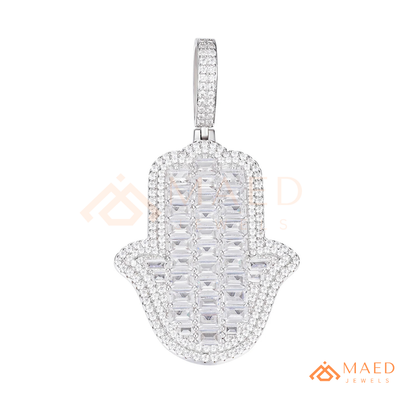 Iced Out Emerald Cut Hamsa Pendant | Sterling Silver, 14K Gold & Rose Gold