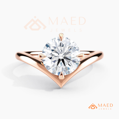 Round Cut Chevron Engagement Ring | V-Shaped Band Solitaire in Silver, 14K Gold, & 14K Rose Gold