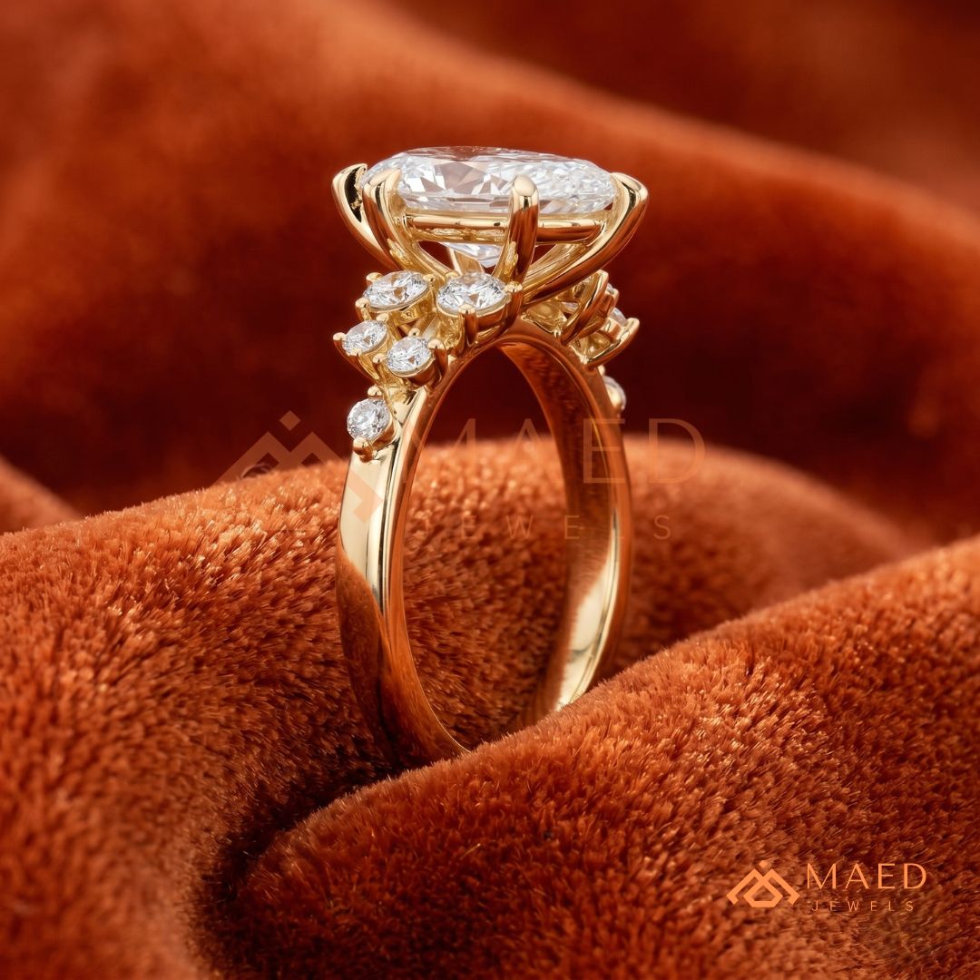 Vintage Marquise Cut Cluster Engagement Ring in 14K Gold, Rose Gold & Silver