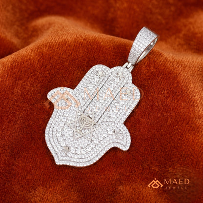 Iced Out Hamsa Hand Pendant Necklace | Sterling Silver, 14K Gold & Rose Gold