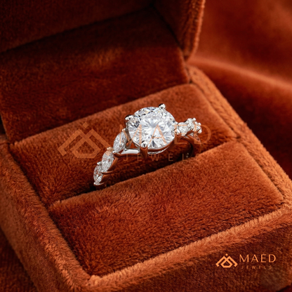 Marquise Leaf Clustered Vine Engagement Ring in 14K Gold, Rose Gold & Silver