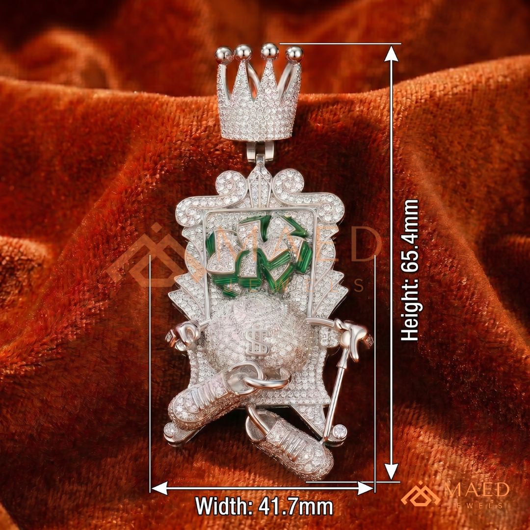 Iced Out King of Cash Throne Pendant - 14K Gold, Rose Gold & Silver Hip Hop Jewelry