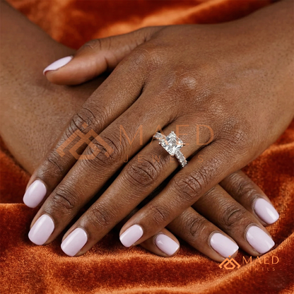 Classic Asscher Cut Solitaire Engagement Ring with Eternity Band Shank in Silver, 14K Gold & Rose Gold
