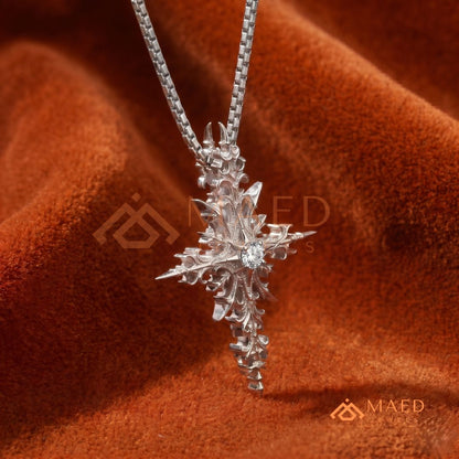 Gothic Starburst Cross Pendant – Thorn & Spike Filigree Necklace