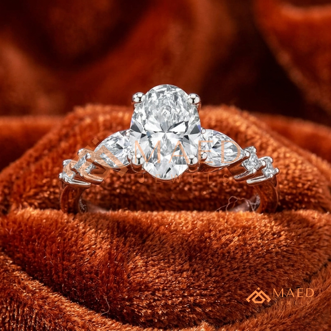 Devotion Oval and Pear Cut Multi-Stone Ring in 14K Yellow Gold, Rose Gold & Silver
