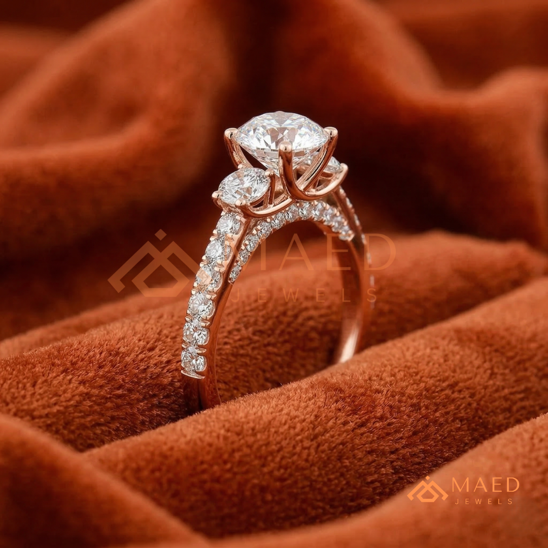 he Trinity Pave Band Ring | Round Brilliant Three-Stone Anniversary Band