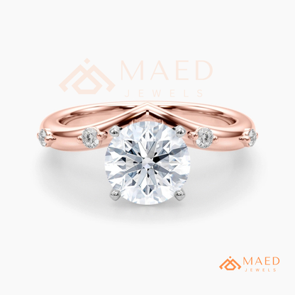 Round Cut Chevron Engagement Ring in Sterling Silver, 14K Gold & 14K Rose Gold