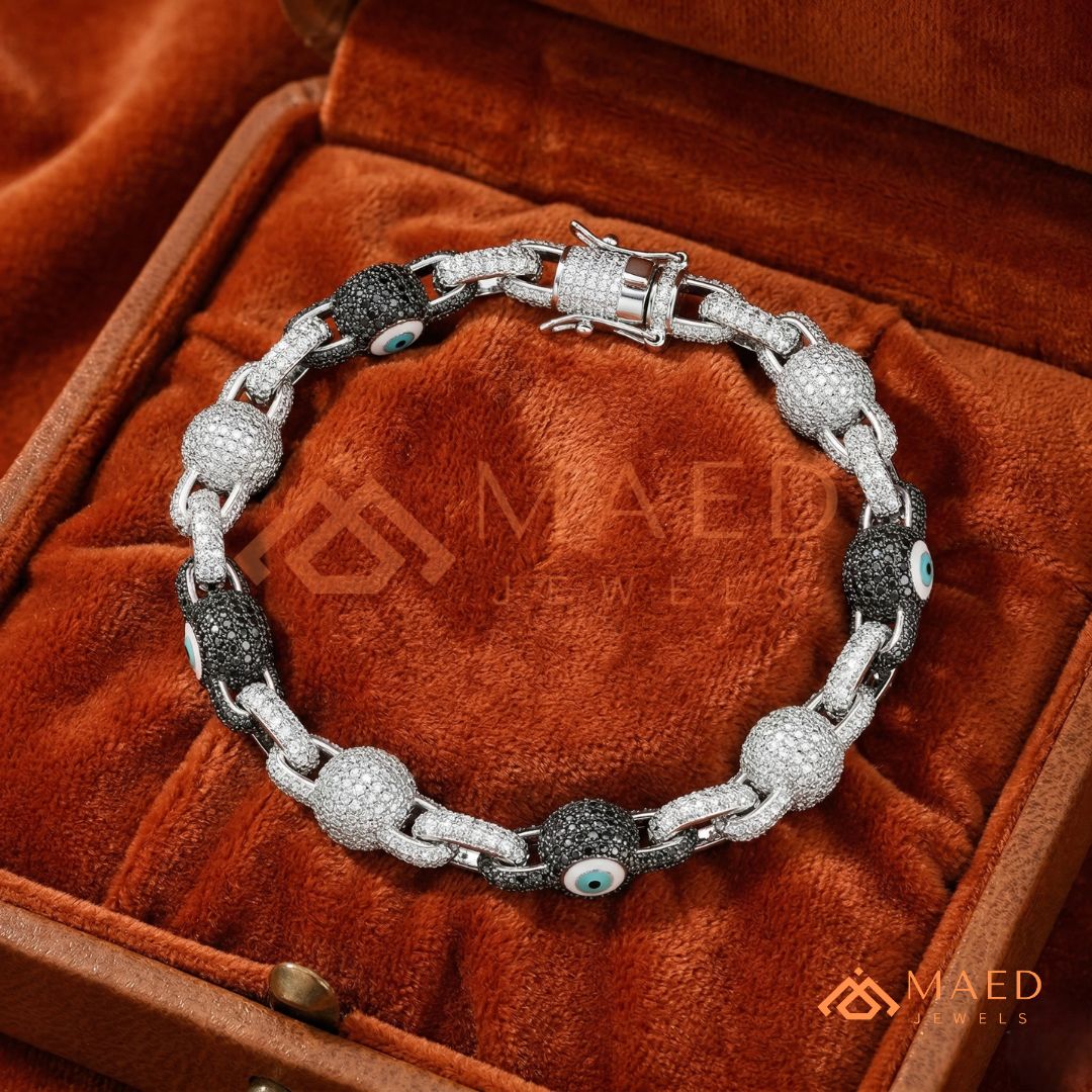Luxury Diamond & Black Spinel Evil Eye Link Chain Bracelet