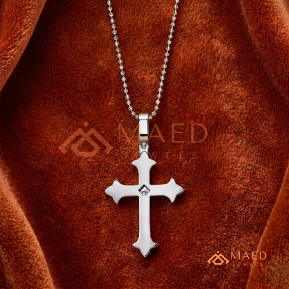 The Monarch Princess-Cut Cross | Royal Fleur-De-Lis Pave Crucifix Pendant