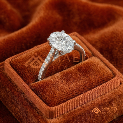 Oval Cut Engagement Ring with Pavé Diamond Band in 14K Gold, Rose Gold & Silver