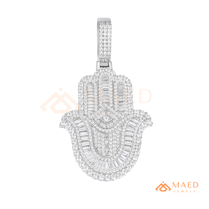 Iced-Out Hamsa Hand Pendant with Star of David & Menorah – Premium Micro-Pave Finish