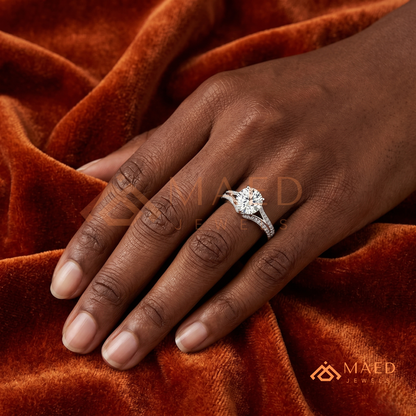 Round Brilliant Cut Split Shank Cathedral Engagement Ring in 14K Gold, Rose Gold & Silver | Vintage-Inspired Pave Accent Ring for Women