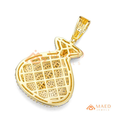 Fully Iced Out Money Bag Pendant – Baguette & Micro Pave Hip Hop Necklace