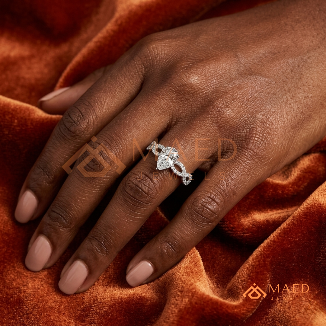 Intertwined Vortex Halo Diamond Simulant Ring in 14K Yellow Gold, Rose Gold & Silver
