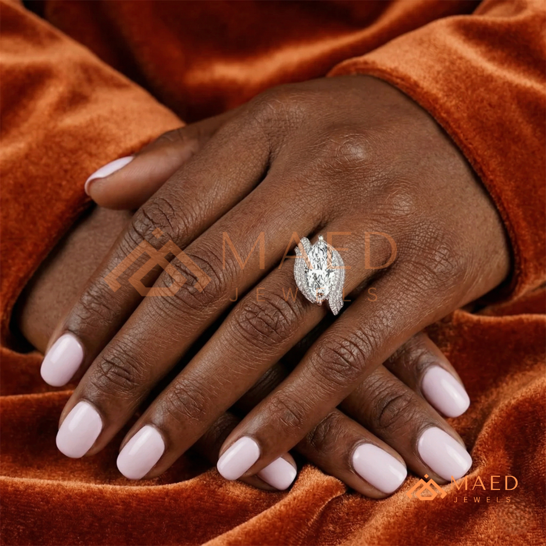Marquise Cut Bypass Cocktail Ring in Sterling Silver, 14K Gold & 14K Rose Gold