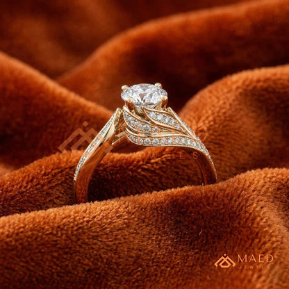 Vintage Bypass Round Cut Engagement Ring with Swirl Pavé Band