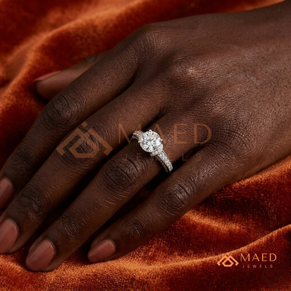 Classic Round Brilliant Solitaire Engagement Ring with Pavé Band