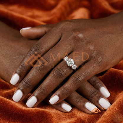 Three-Stone Round Cut Engagement Ring | Classic Trilogy Setting in 14K Gold, Rose Gold & Silver