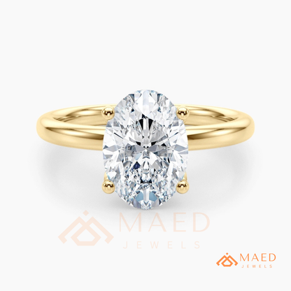 Oval Cut Solitaire Engagement Ring | Classic 4-Prong Plain Band Promise Ring | 14K Gold, Rose Gold & Sterling Silver
