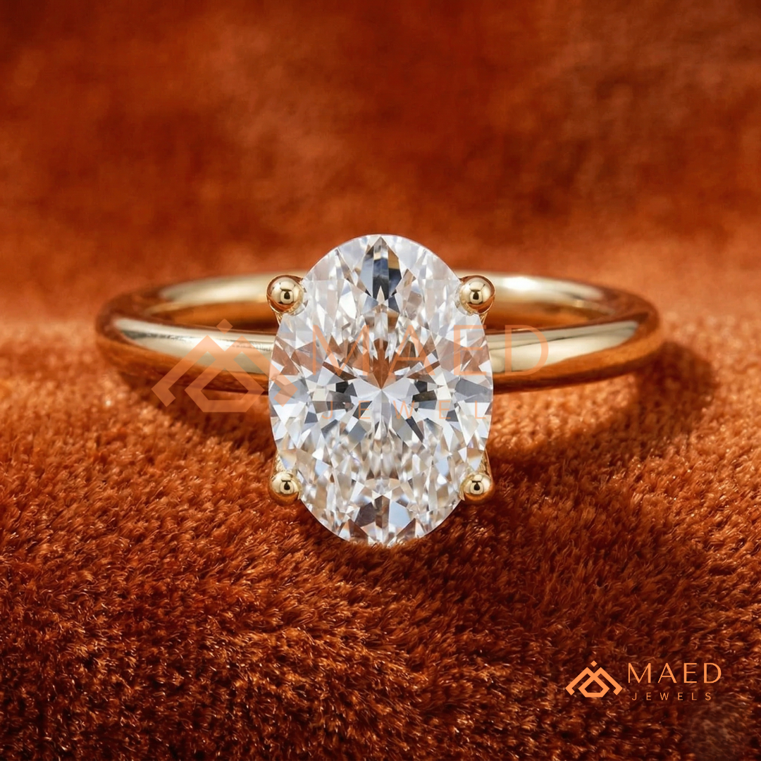 Oval Cut Solitaire Engagement Ring | Classic 4-Prong Plain Band Promise Ring | 14K Gold, Rose Gold & Sterling Silver