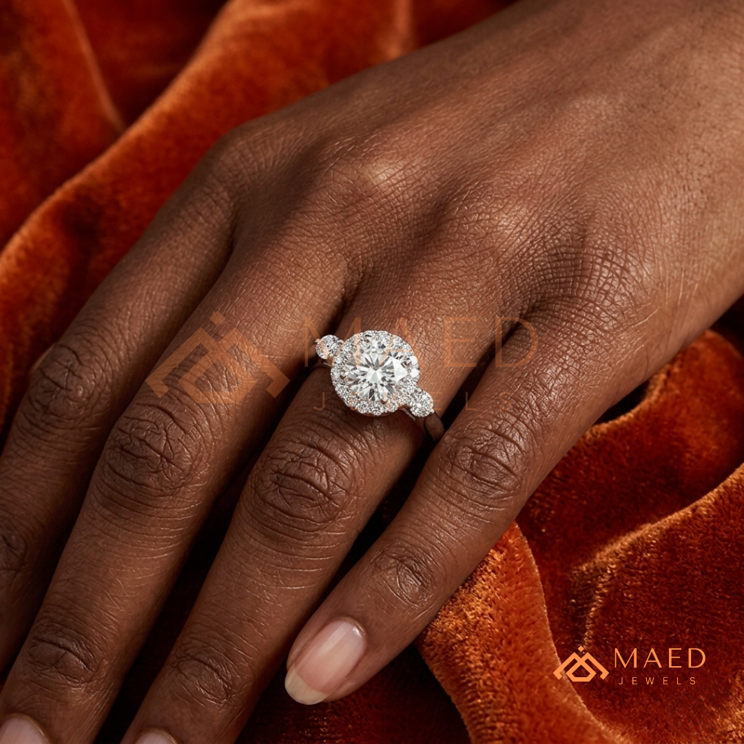 Majestic Oval Halo Diamond Simulant Ring in 14K Yellow Gold, Rose Gold & Sterling Silver