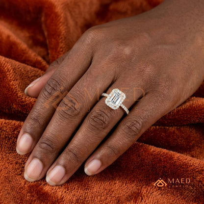 Emerald Cut Halo Engagement Ring in Sterling Silver, 14K Gold & 14K Rose Gold