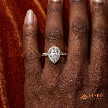 Pear Cut Halo Engagement Ring with Pave Band