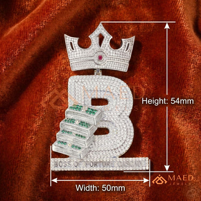 Custom Crown Initial "B" Money Stack Pendant in Sterling Silver & 14K Gold